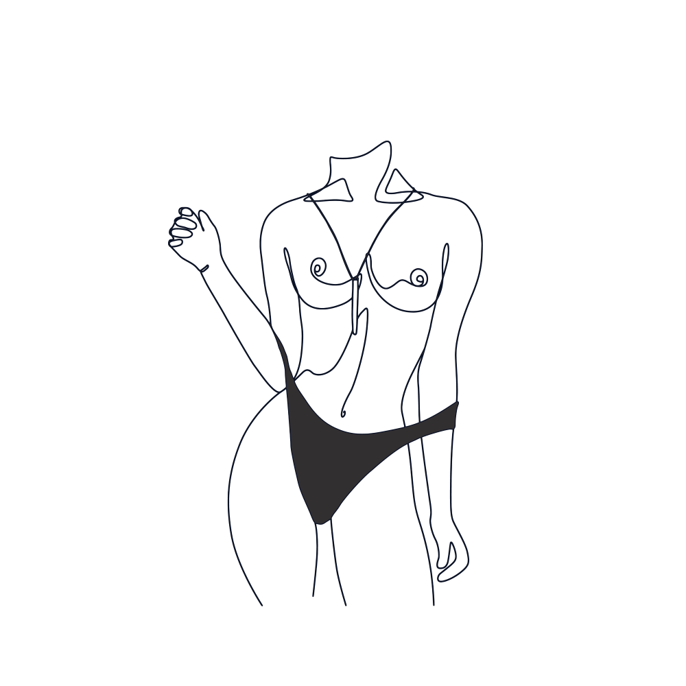 Playful illustration of a woman wearing a small vibrator necklace